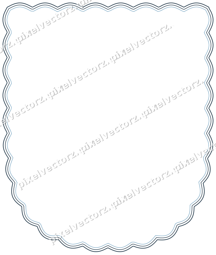 Decorative line art frame in orange and cyan with shield