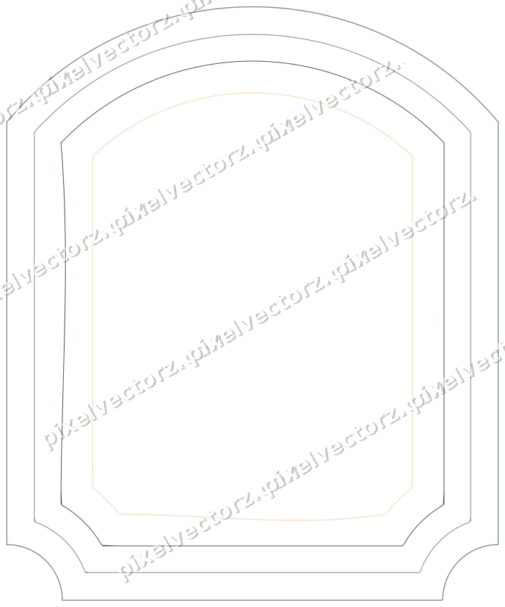 Decorative line art frame in blue and orange with label plaque