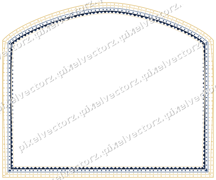 Decorative line art frame in dark blue and amber with label plaque