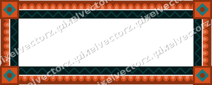 Decorative picture frame border in orange and teal with scale band