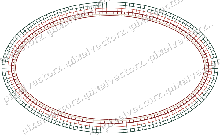 Decorative line art frame in dark red and dark green with oval