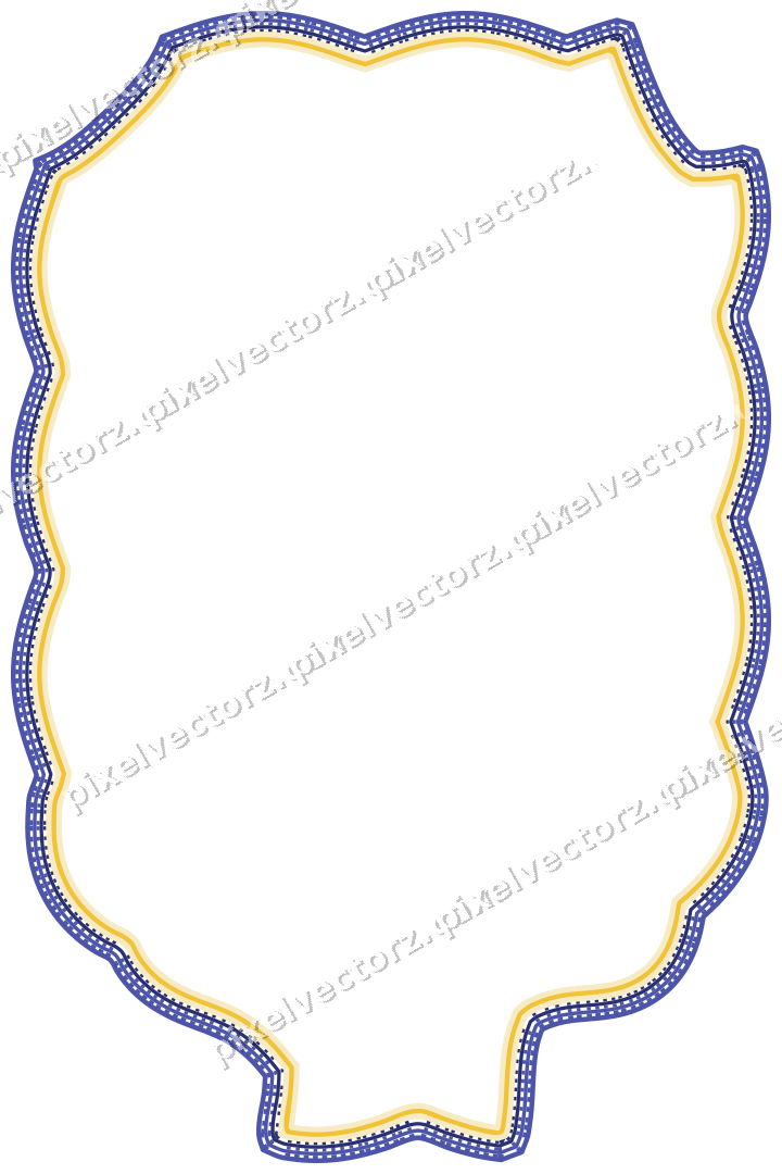 Decorative line art frame in dark blue and amber with label plaque