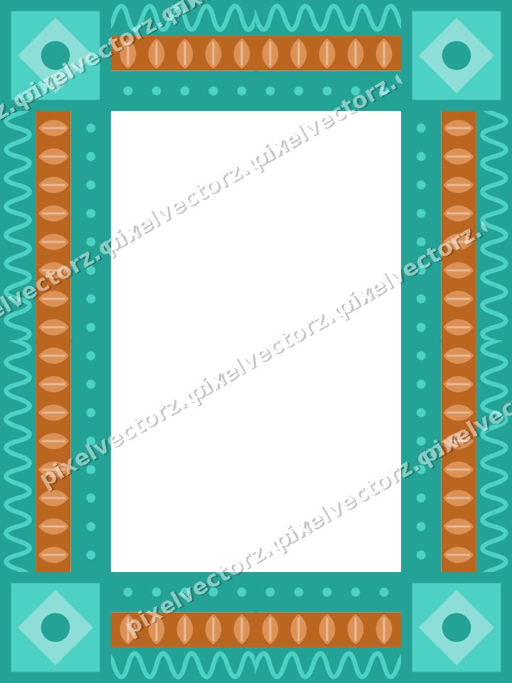 Decorative picture frame border in orange and teal with wave band