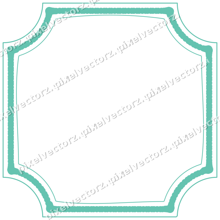 Decorative line art frame in green and teal with label plaque