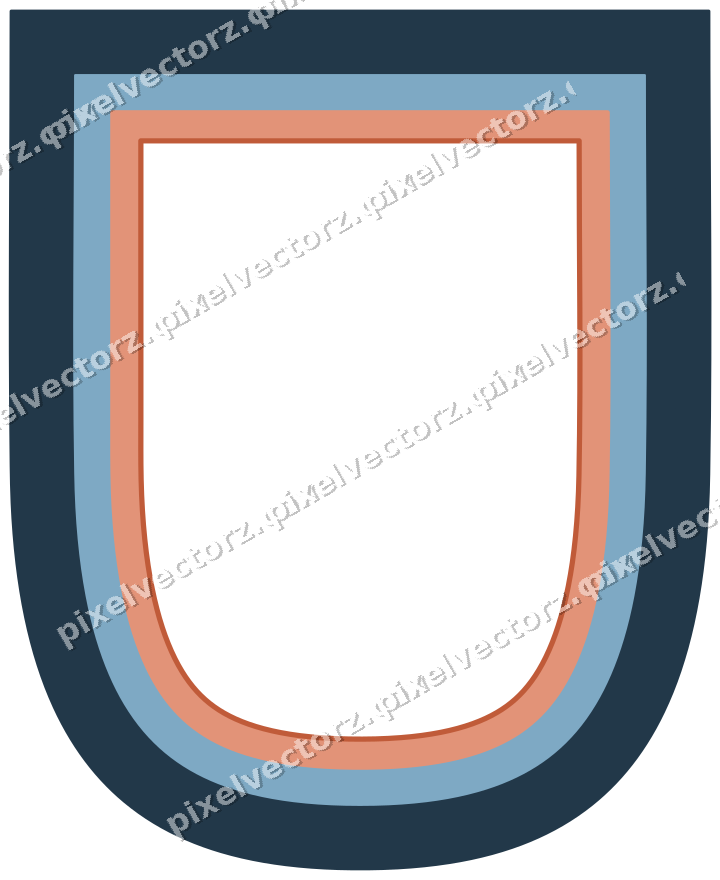 Decorative line art frame in orange and cyan with shield