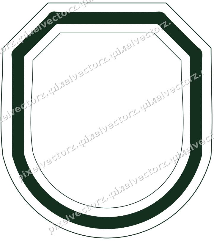 Decorative line art frame in dark green and amber with label plaque