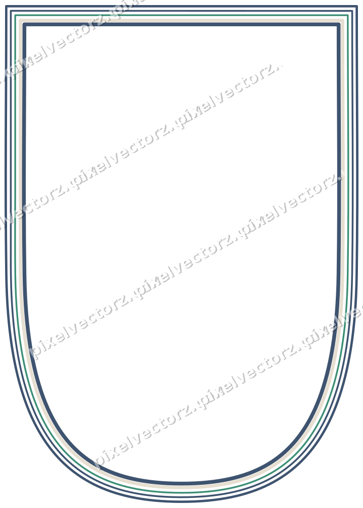 Decorative line art frame in amber and green with shield