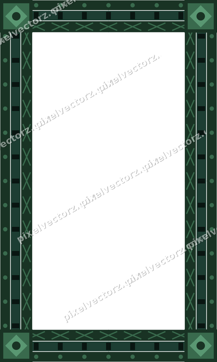 Decorative picture frame border in dark green and red with dot row