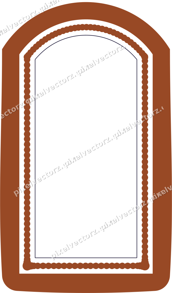 Decorative line art frame in orange and blue with label plaque