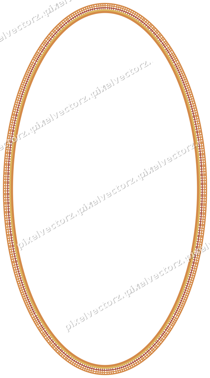 Decorative line art frame in orange and amber with oval and hatching