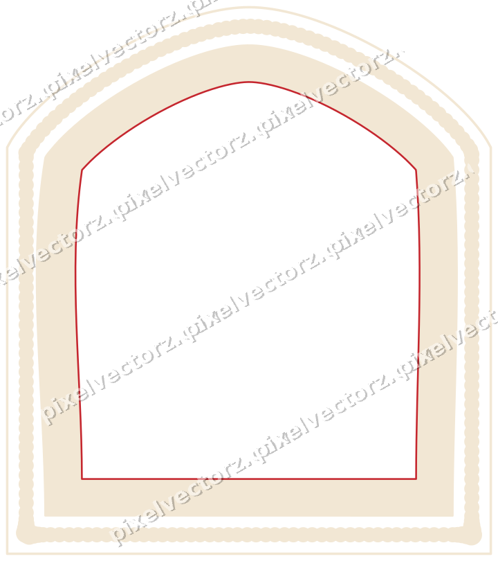 Decorative line art frame in dark green and red with label plaque