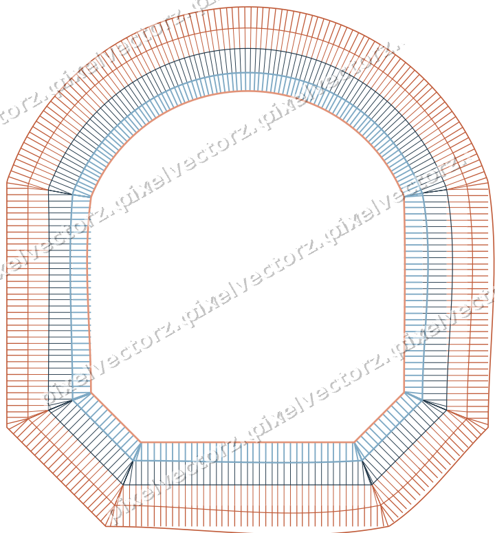 Decorative line art frame in orange and cyan with label plaque