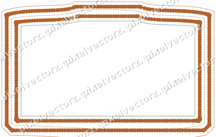 Decorative line art frame in orange and teal with label plaque