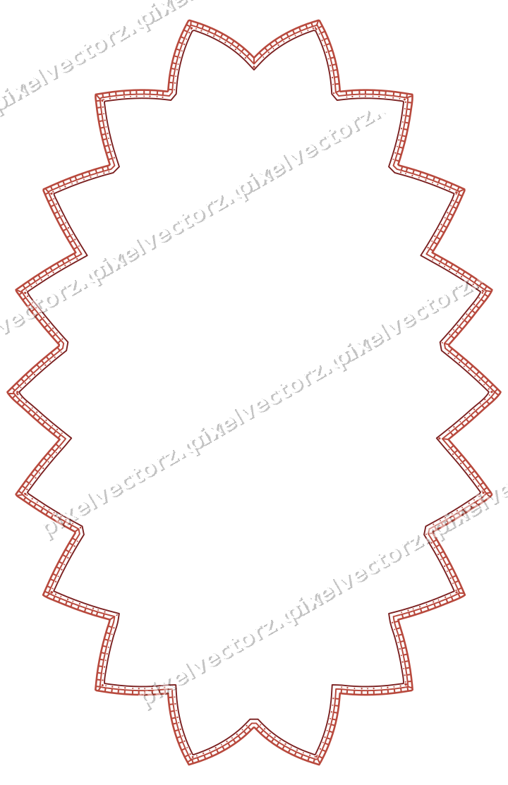 Decorative line art frame in dark red and dark green with oval