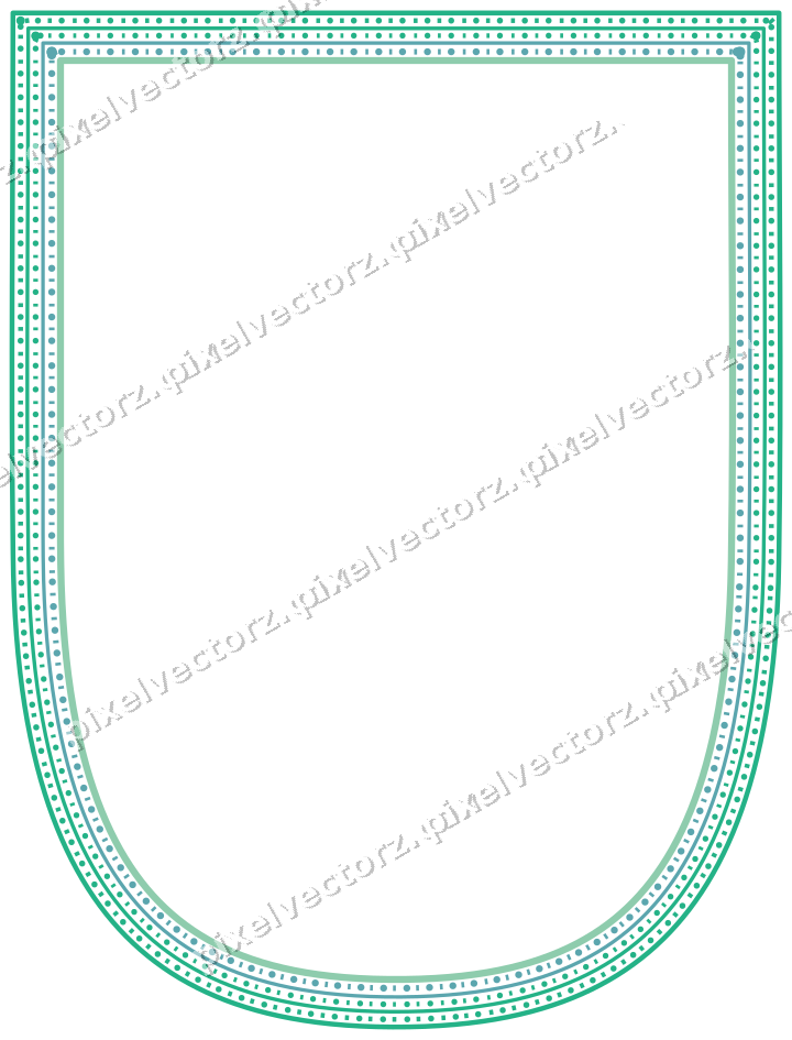 Decorative line art frame in green and teal with shield