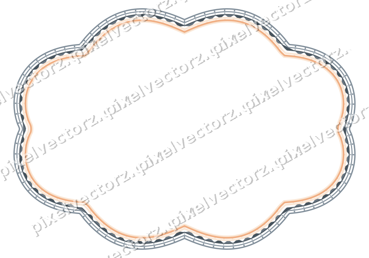 Decorative line art frame in blue and orange with oval