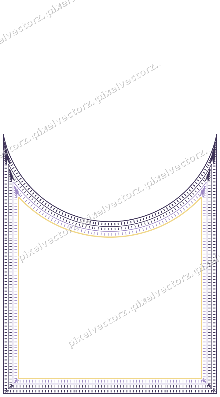 Decorative line art frame in amber and purple with label plaque