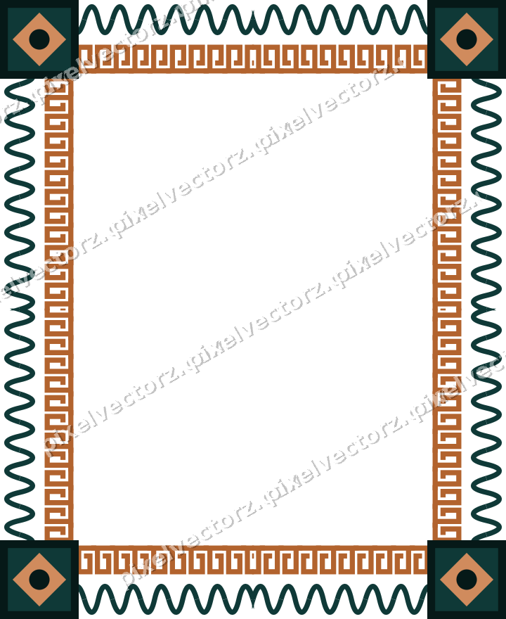 Decorative picture frame border in orange and teal with greek key