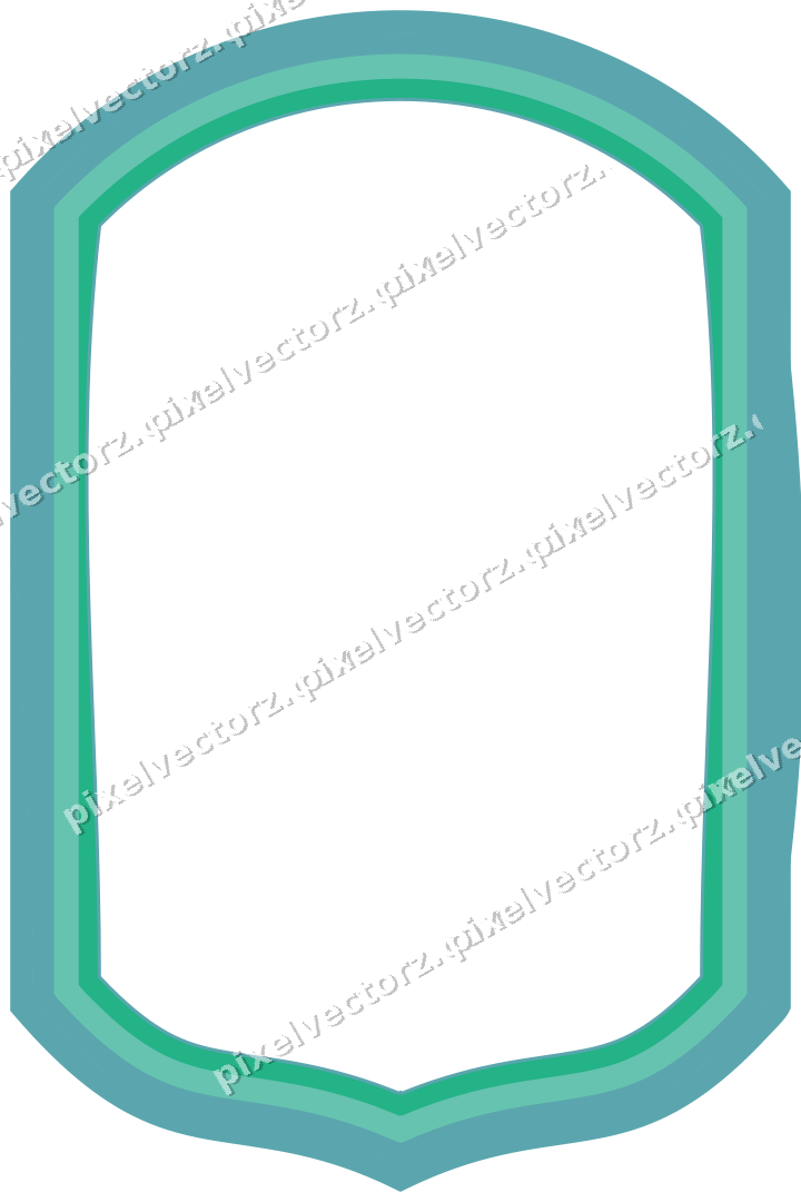 Decorative line art frame in green and teal with label plaque