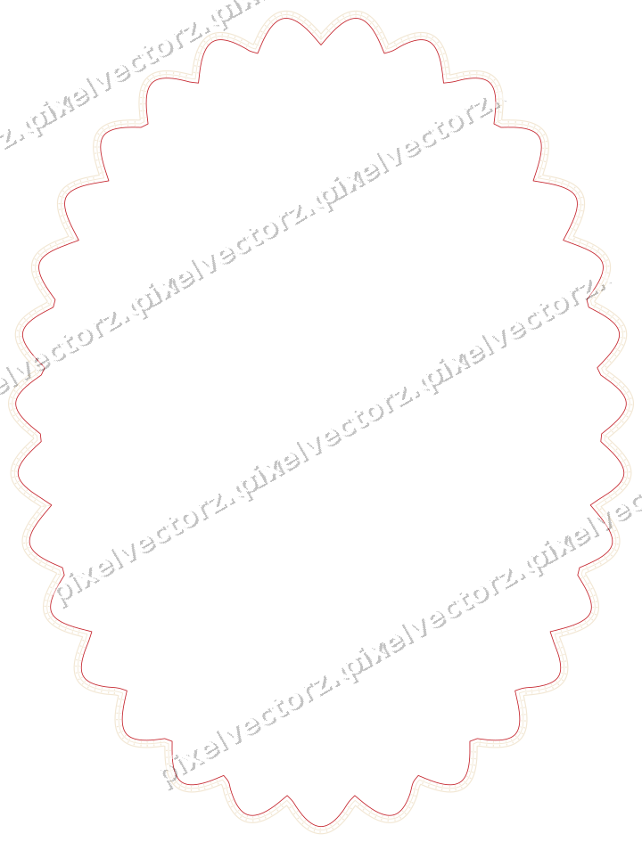 Decorative line art frame in dark green and red with oval