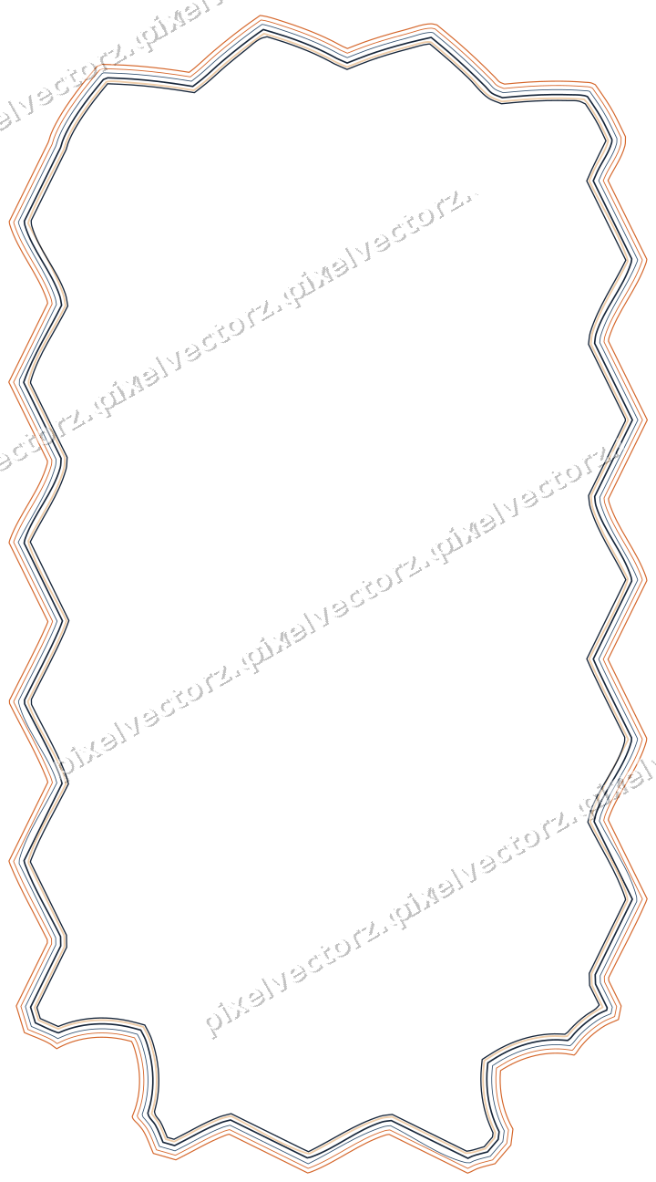 Decorative line art frame in dark blue and orange with label plaque