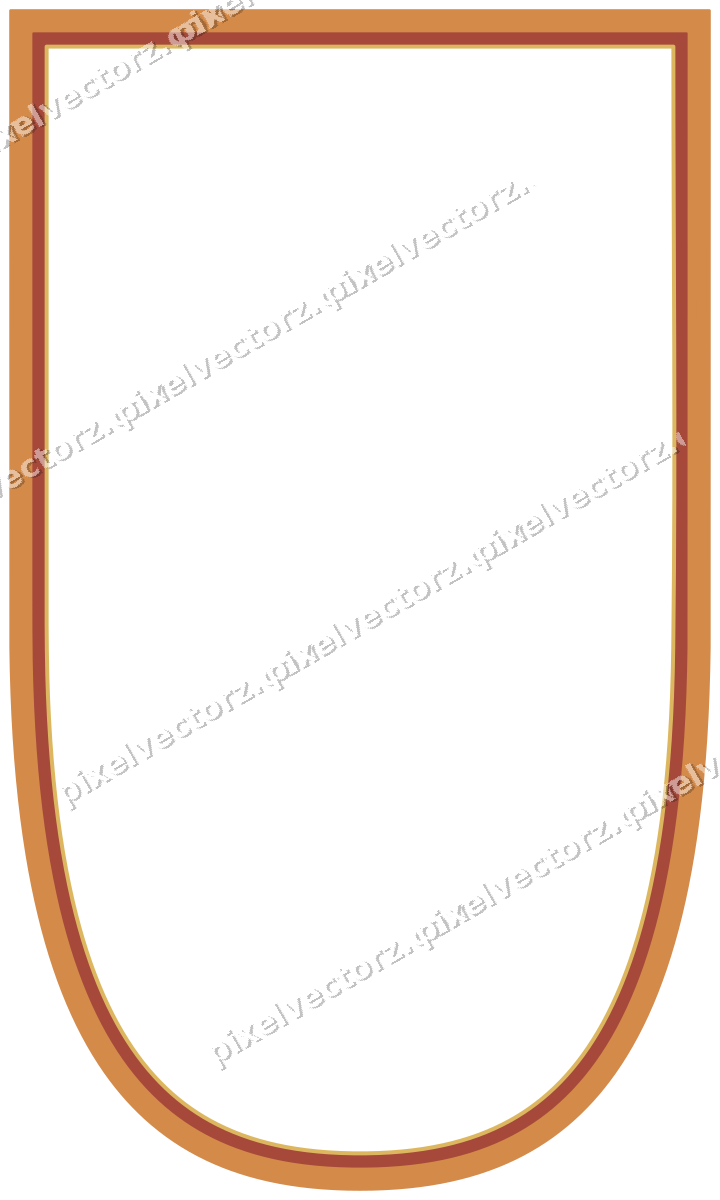 Decorative line art frame in orange and amber with shield