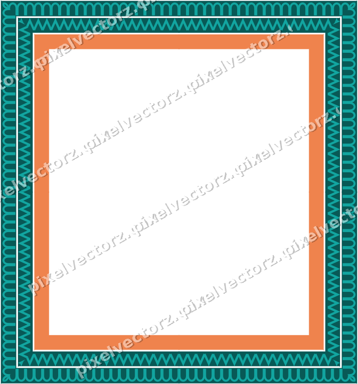 Decorative picture frame border in orange and teal with zigzag