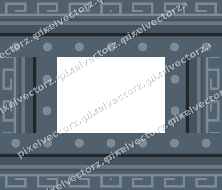Decorative picture frame border in blue and orange with greek key