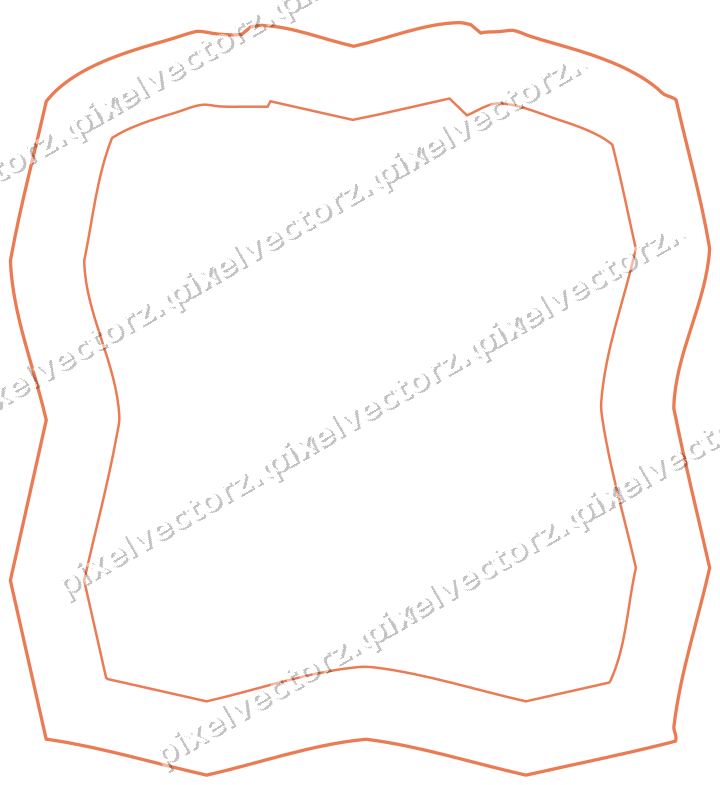 Decorative line art frame in red and orange with label plaque