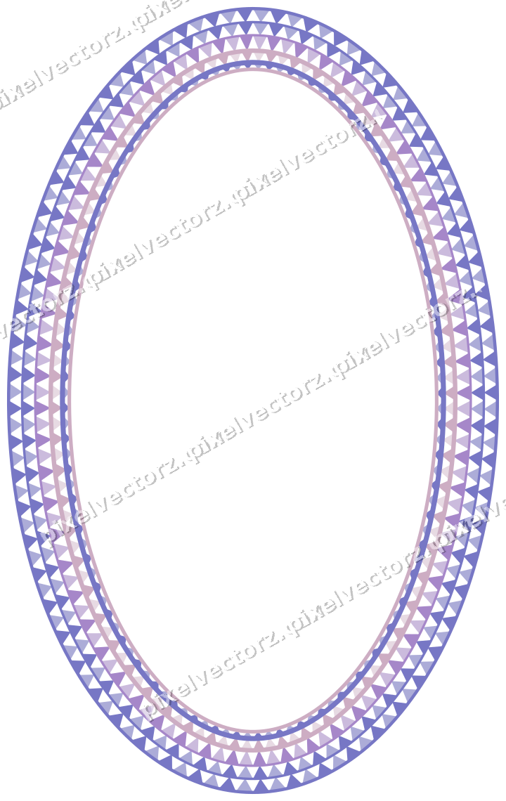 Decorative line art frame in purple and blue with oval and dentil