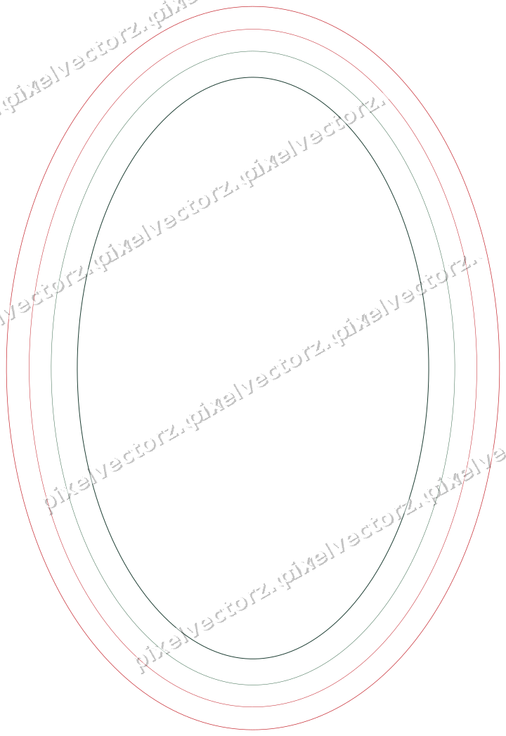 Decorative line art frame in dark green and red with oval