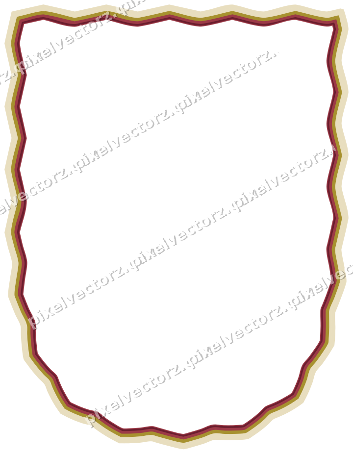 Decorative line art frame in dark pink and red with shield