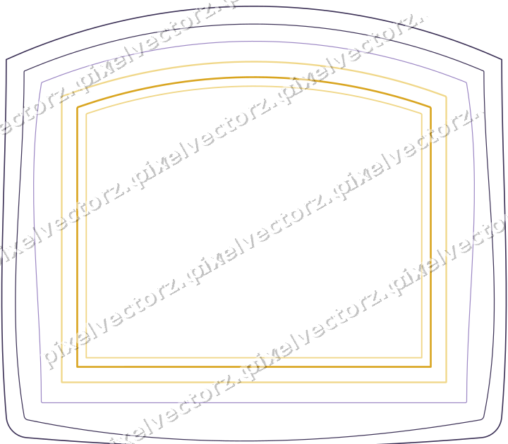 Decorative line art frame in amber and purple with label plaque