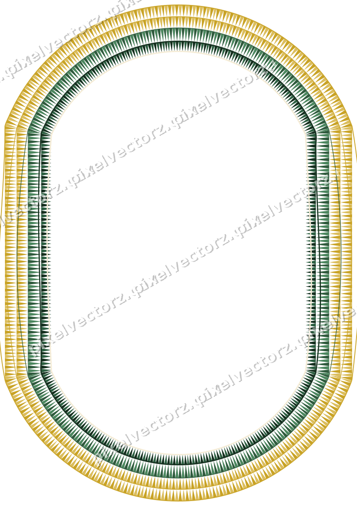 Decorative line art frame in dark green and amber with label plaque