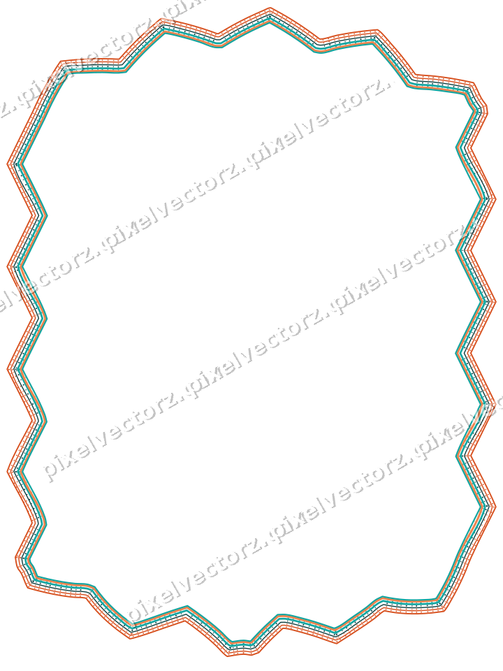 Decorative line art frame in orange and teal with label plaque