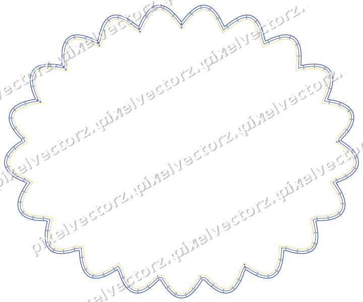 Decorative line art frame in amber and blue with oval