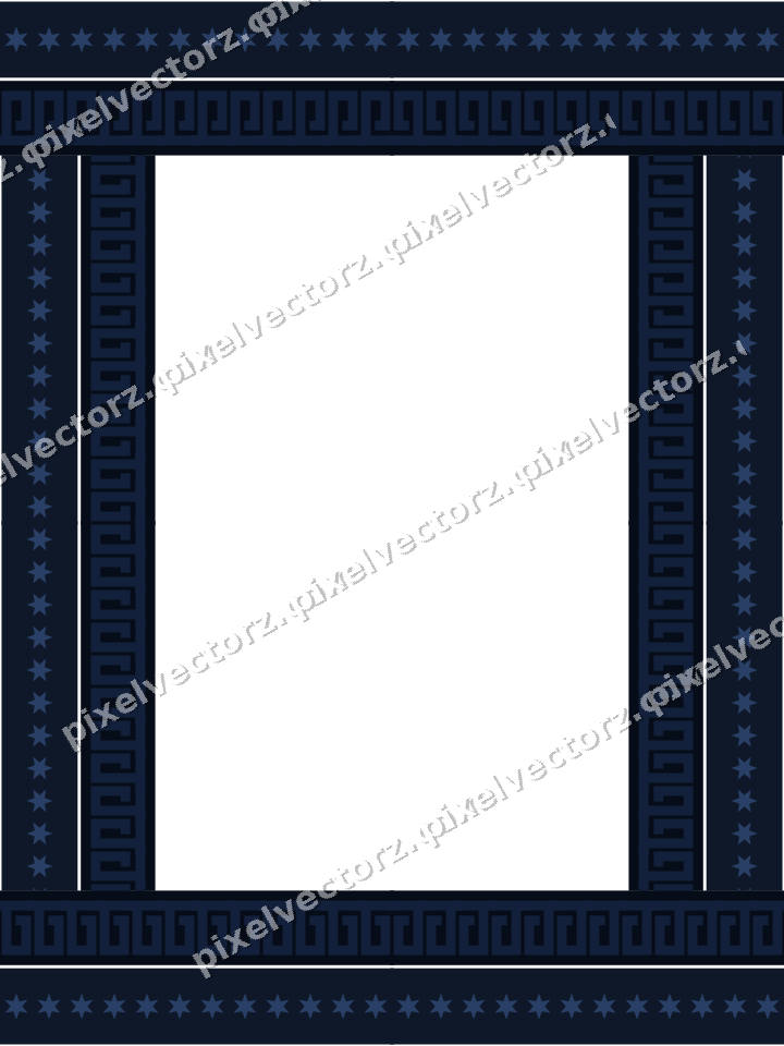 Decorative picture frame border in dark blue and white with star band