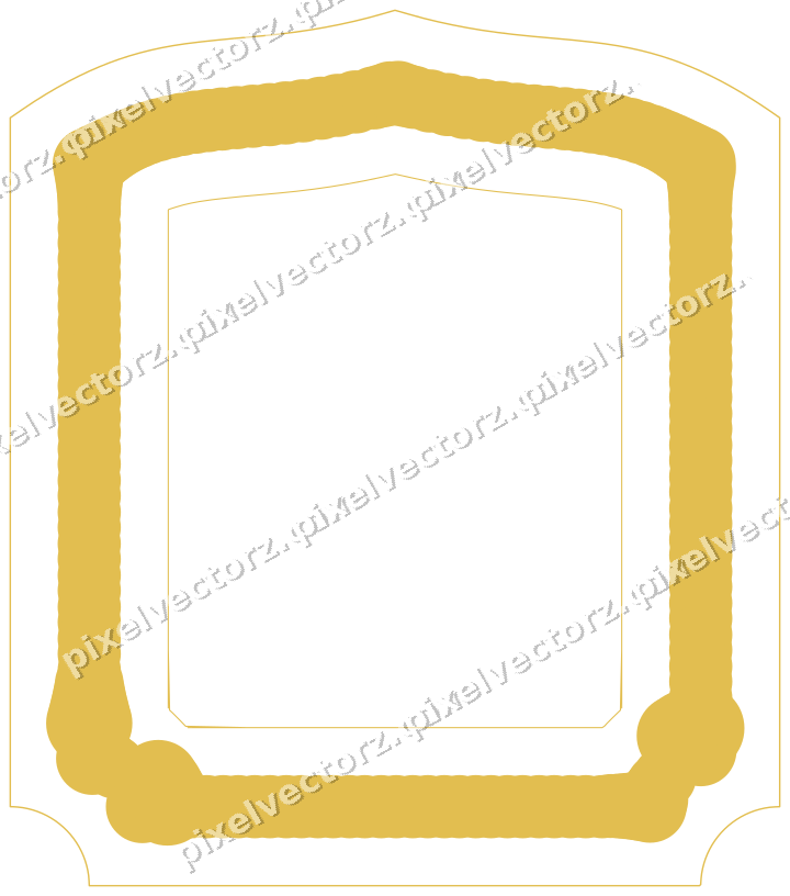 Decorative line art frame in amber and pale orange with label plaque