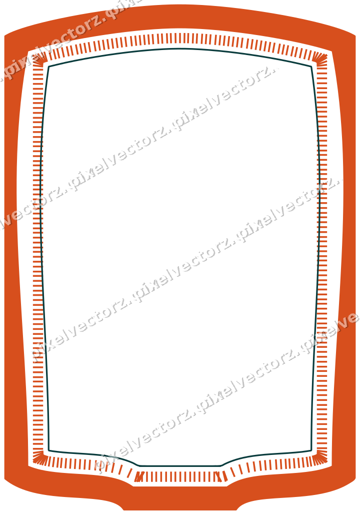 Decorative line art frame in orange and teal with label plaque