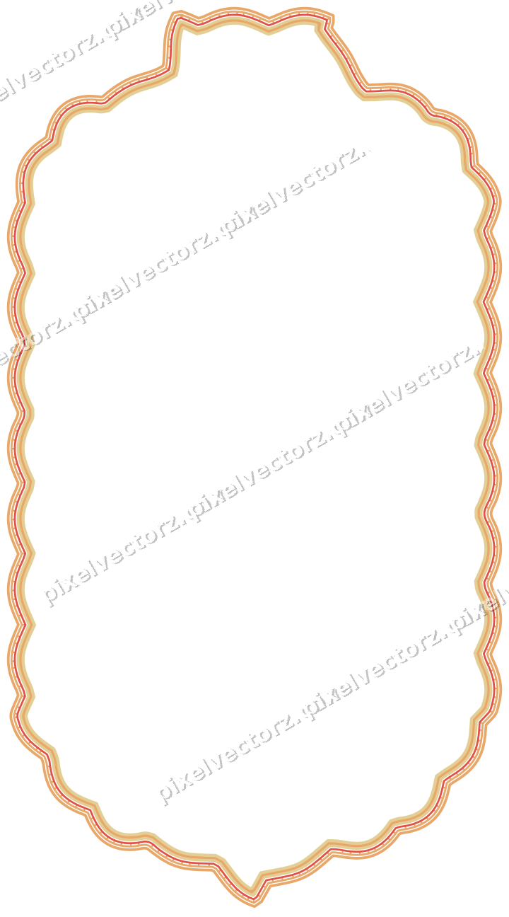 Decorative line art frame in red and orange with label plaque