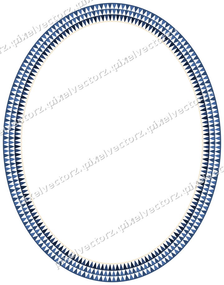 Decorative line art frame in dark blue and amber with oval and dentil