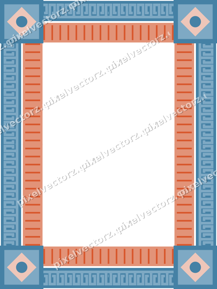 Decorative picture frame border in orange and cyan with greek key