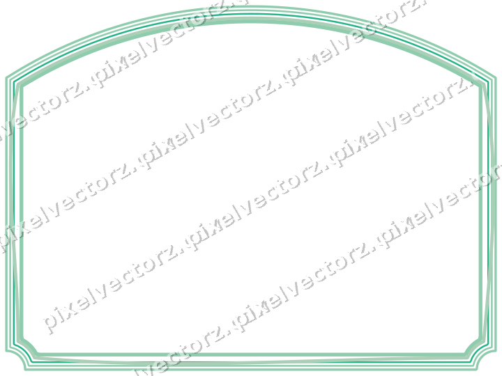 Decorative line art frame in green and teal with label plaque