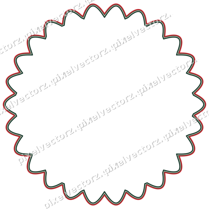 Decorative line art frame in dark green and red with oval