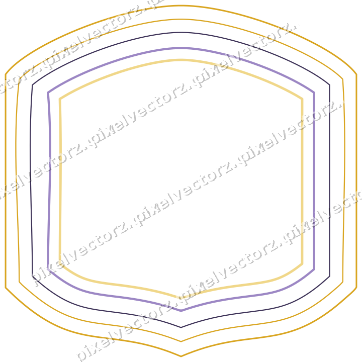 Decorative line art frame in amber and purple with label plaque
