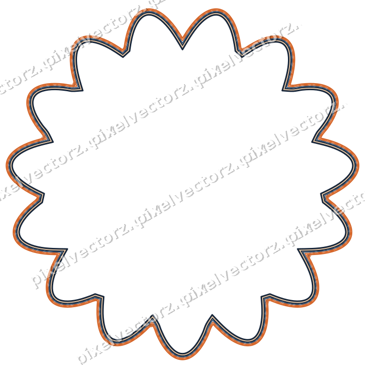 Decorative line art frame in dark blue and orange with oval