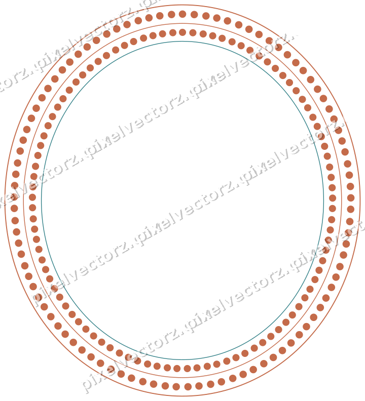 Decorative line art frame in dark teal and orange with oval
