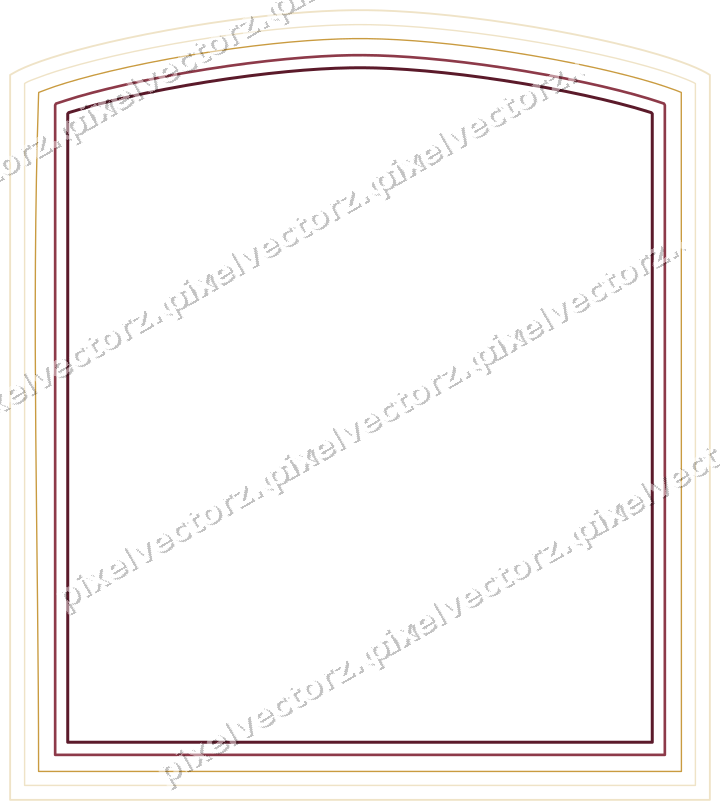 Decorative line art frame in dark pink and amber with label plaque