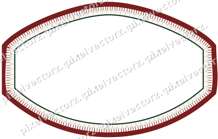Decorative line art frame in dark red and dark green with label plaque