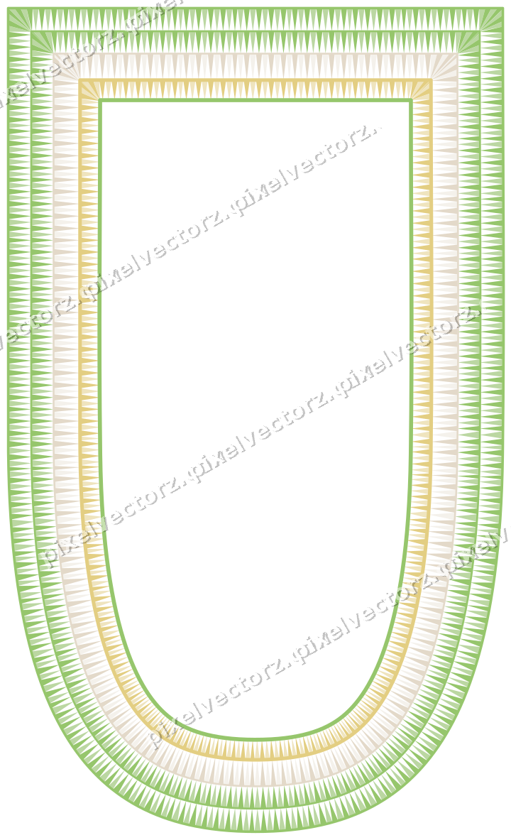 Decorative line art frame in lime and yellow with shield and dentil
